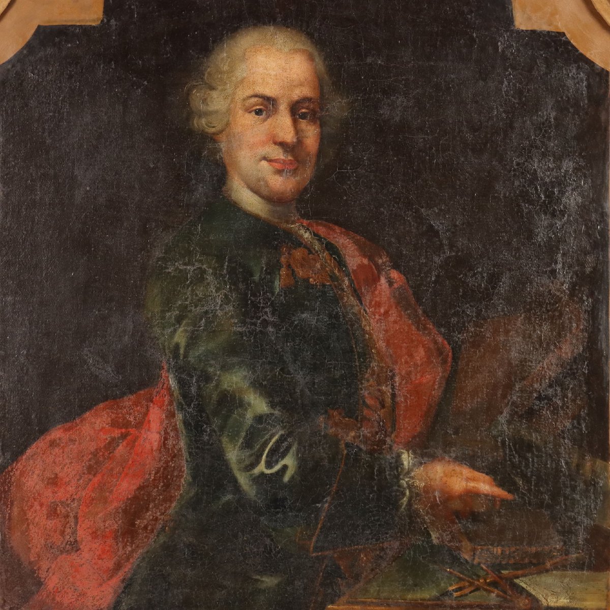 Antique Painting Portrait Of A Gentleman Oil On Canvas XVIII Century-photo-3