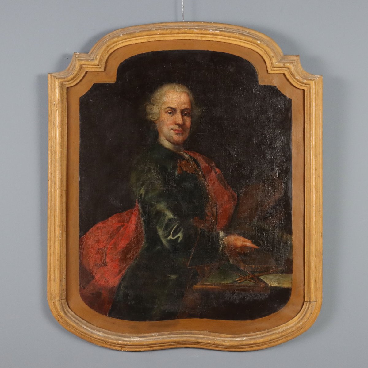 Antique Painting Portrait Of A Gentleman Oil On Canvas XVIII Century