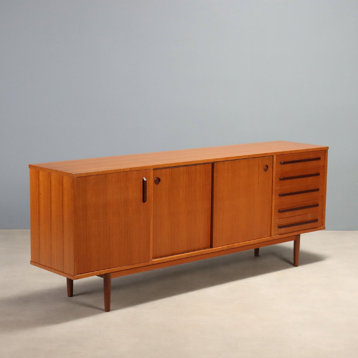 Buffet Vintage Teck Volets Tiroirs Design Italie Années 1960 Original