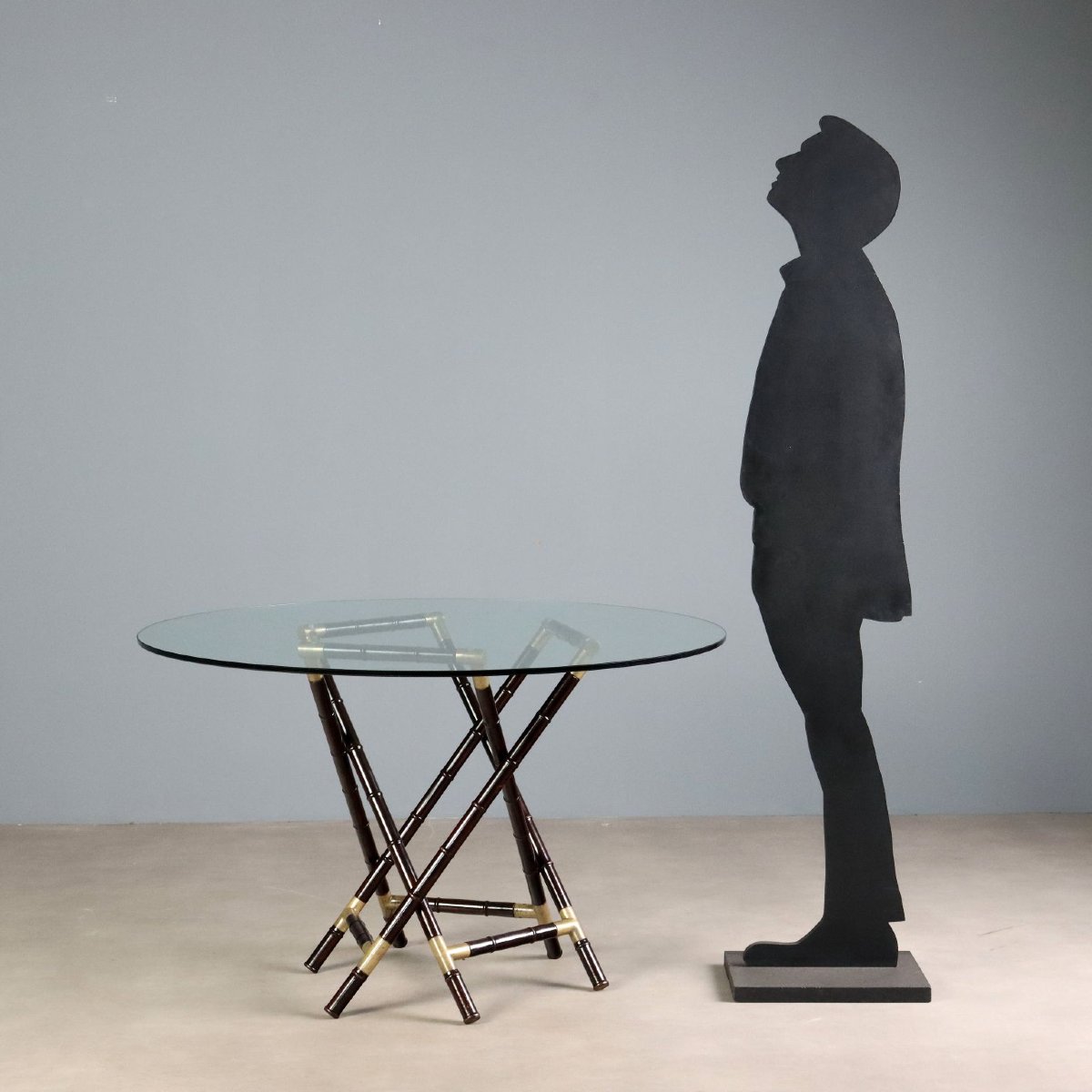 Table Vintage Bois Effet Bambou Verre Laiton Années 1950 Originale-photo-3