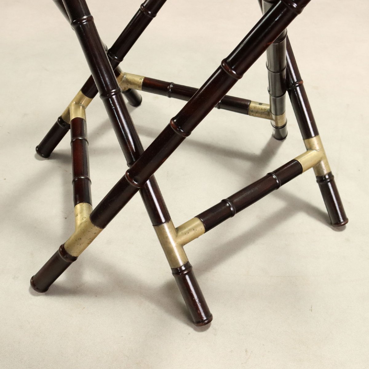 Table Vintage Bois Effet Bambou Verre Laiton Années 1950 Originale-photo-2
