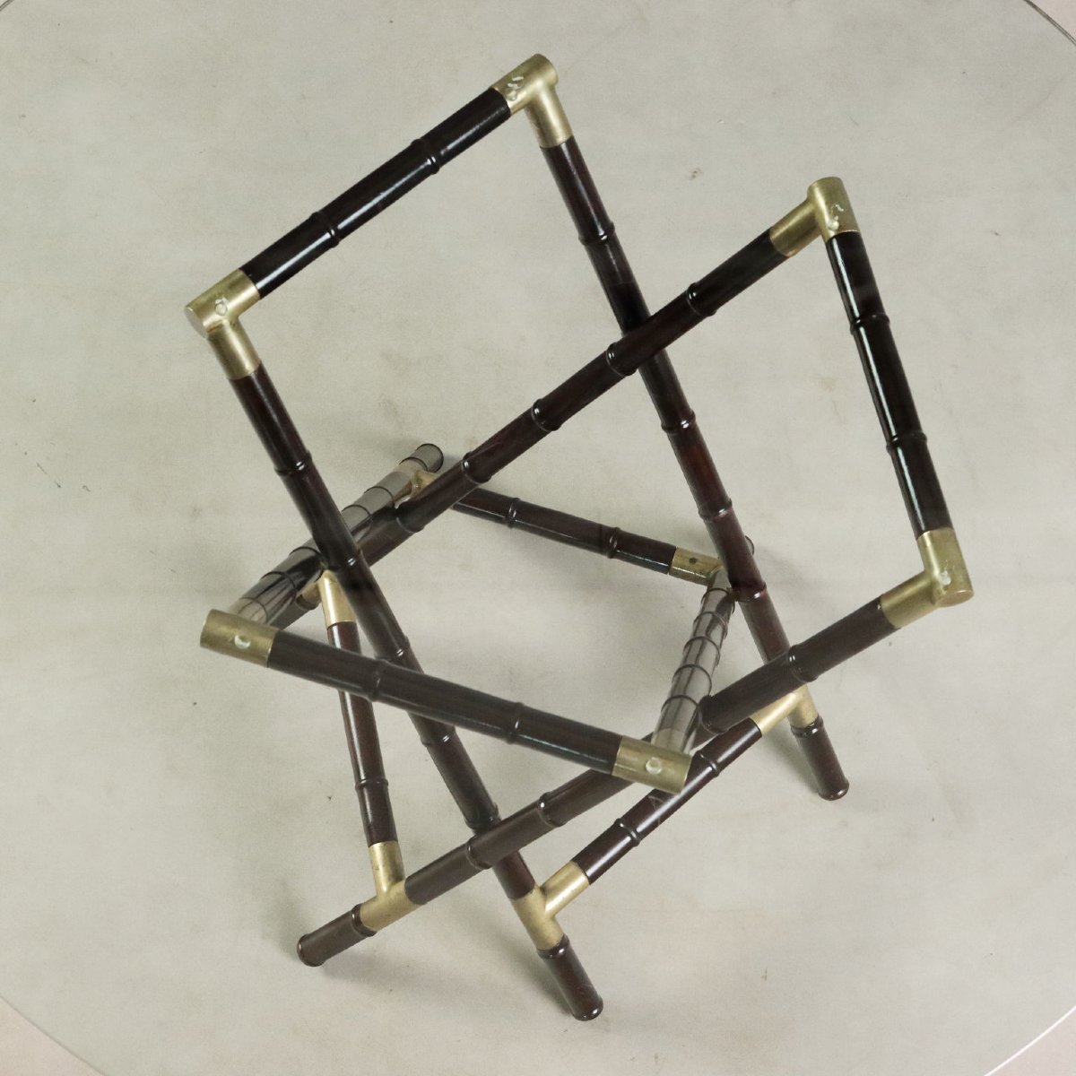 Table Vintage Bois Effet Bambou Verre Laiton Années 1950 Originale-photo-5