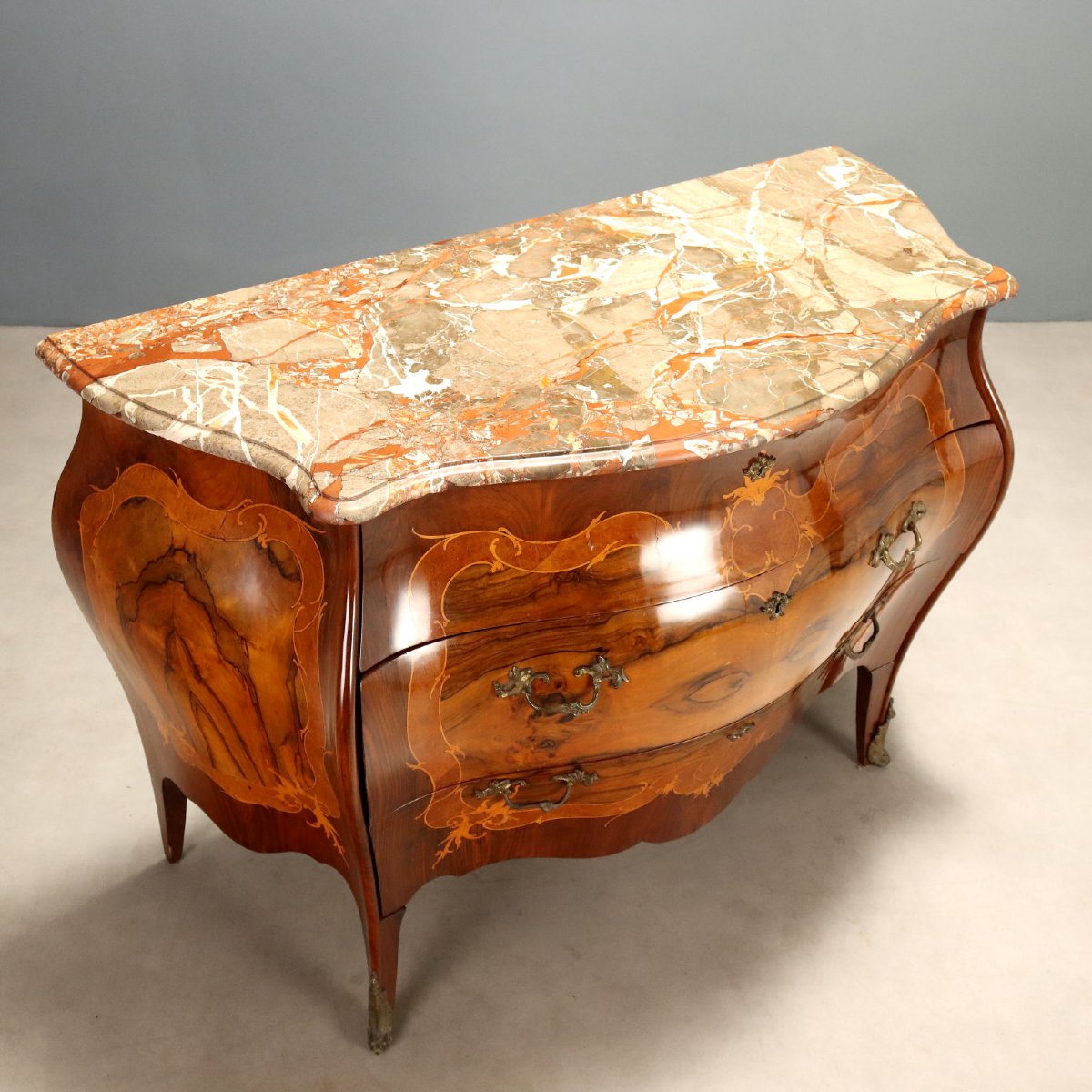 Antique Chest Of Drawers Baroque Walnut Marble Italy XX Century Original-photo-4