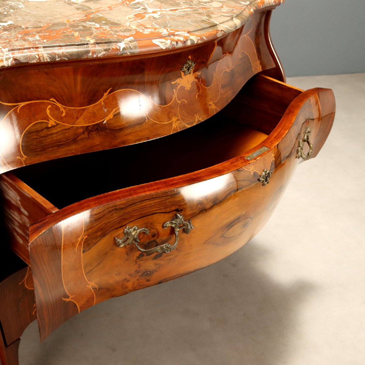 Antique Chest Of Drawers Baroque Walnut Marble Italy XX Century Original-photo-2