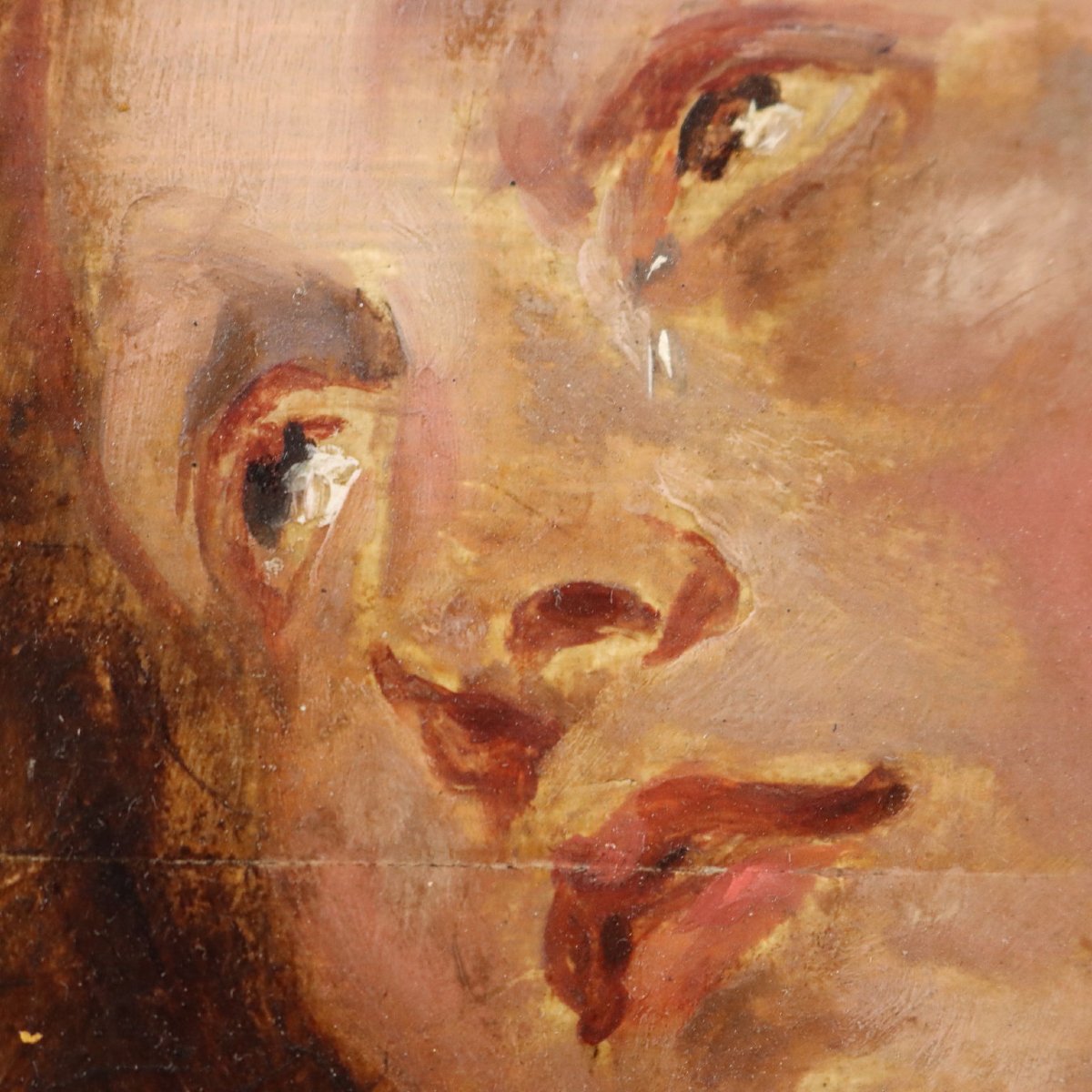 Tableau Ancien Portrait de Marie Magdalene Huile sur Panneau XVIIIe Siècle-photo-1