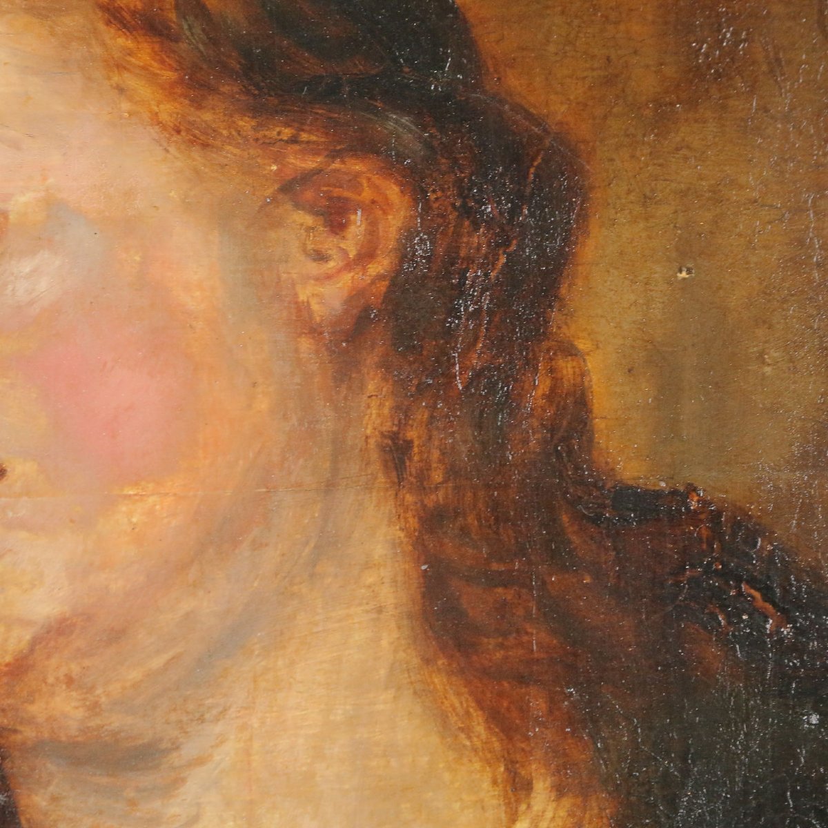 Tableau Ancien Portrait de Marie Magdalene Huile sur Panneau XVIIIe Siècle-photo-2