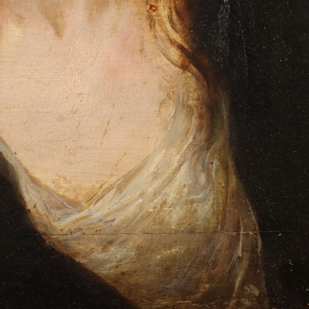 Tableau Ancien Portrait de Marie Magdalene Huile sur Panneau XVIIIe Siècle-photo-3