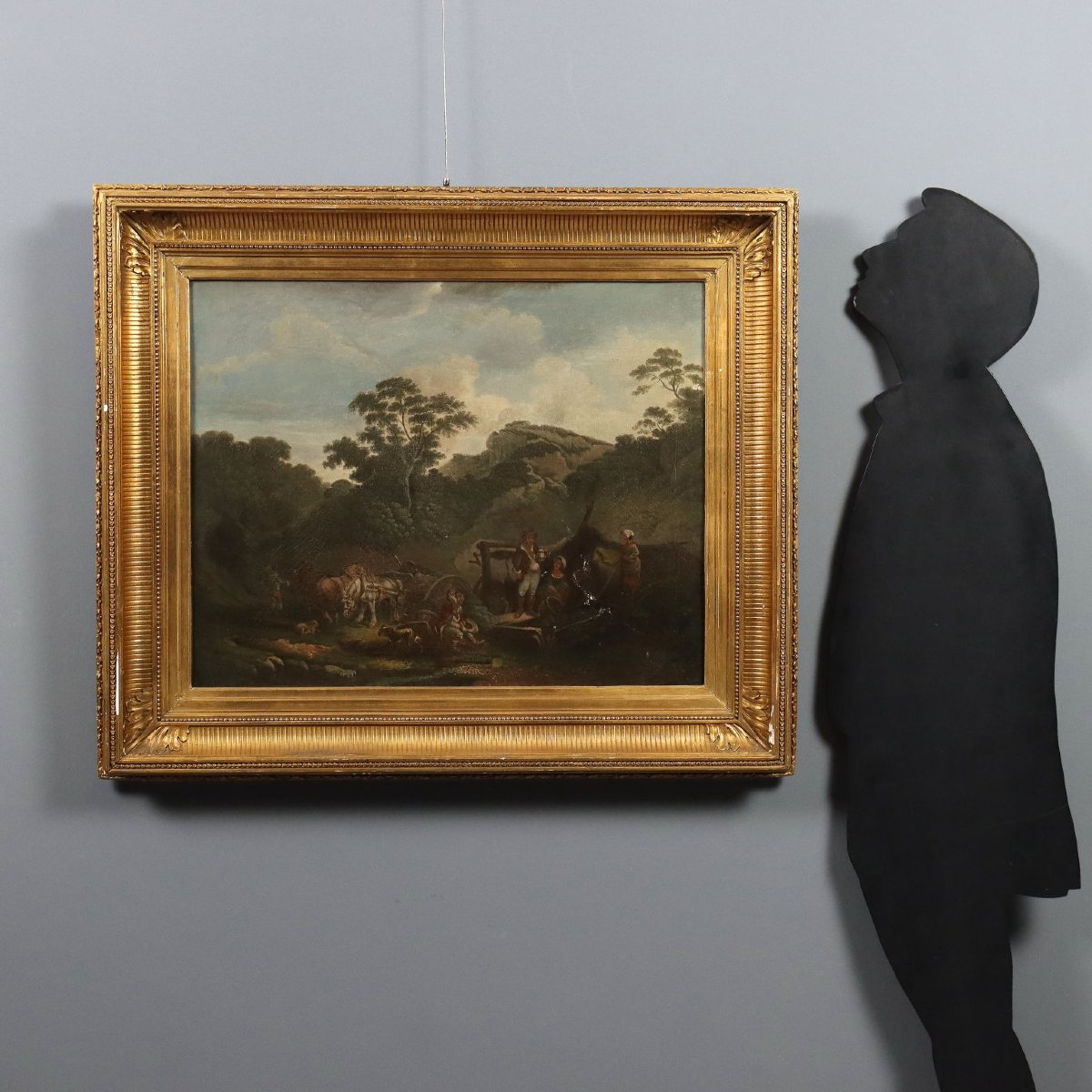 Antique Painting Landscape With Farmers Oil On Canvas Europe '800 Original-photo-2