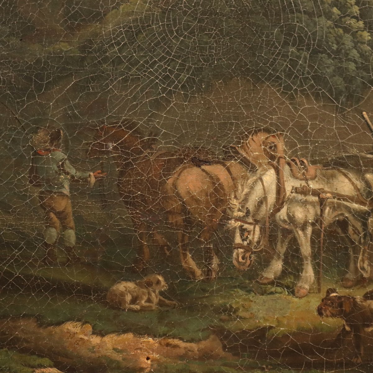 Antique Painting Landscape With Farmers Oil On Canvas Europe '800 Original-photo-4