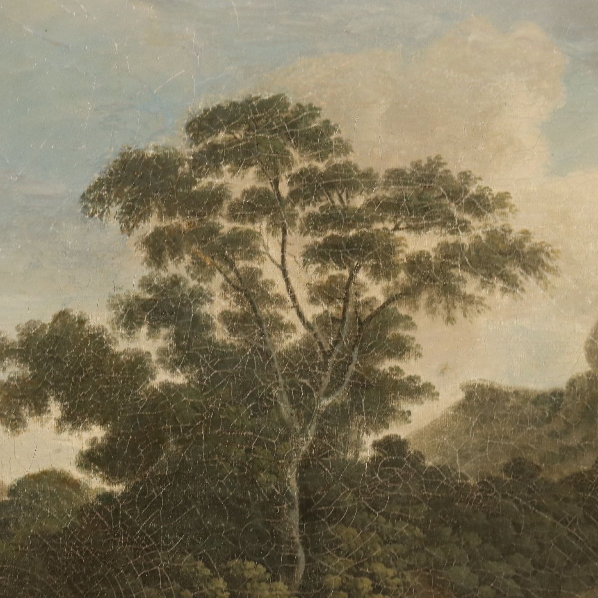 Antique Painting Landscape With Farmers Oil On Canvas Europe '800 Original-photo-3