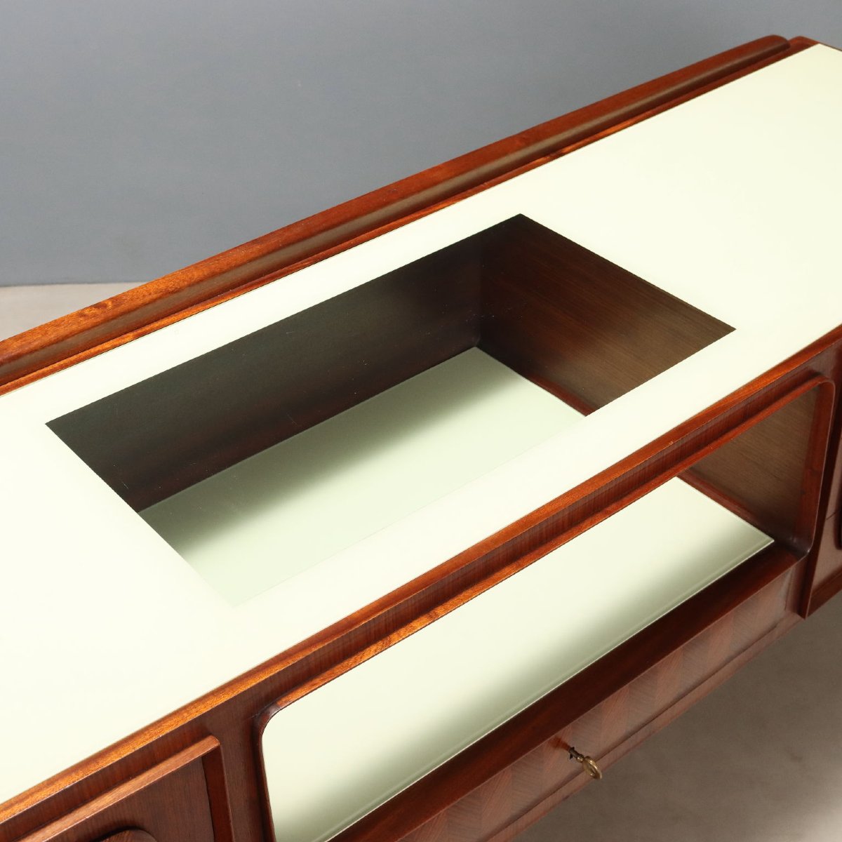 Vintage Chest Of Drawers Exotic Wood Enamelled Glass Design 1950s-60s-photo-3