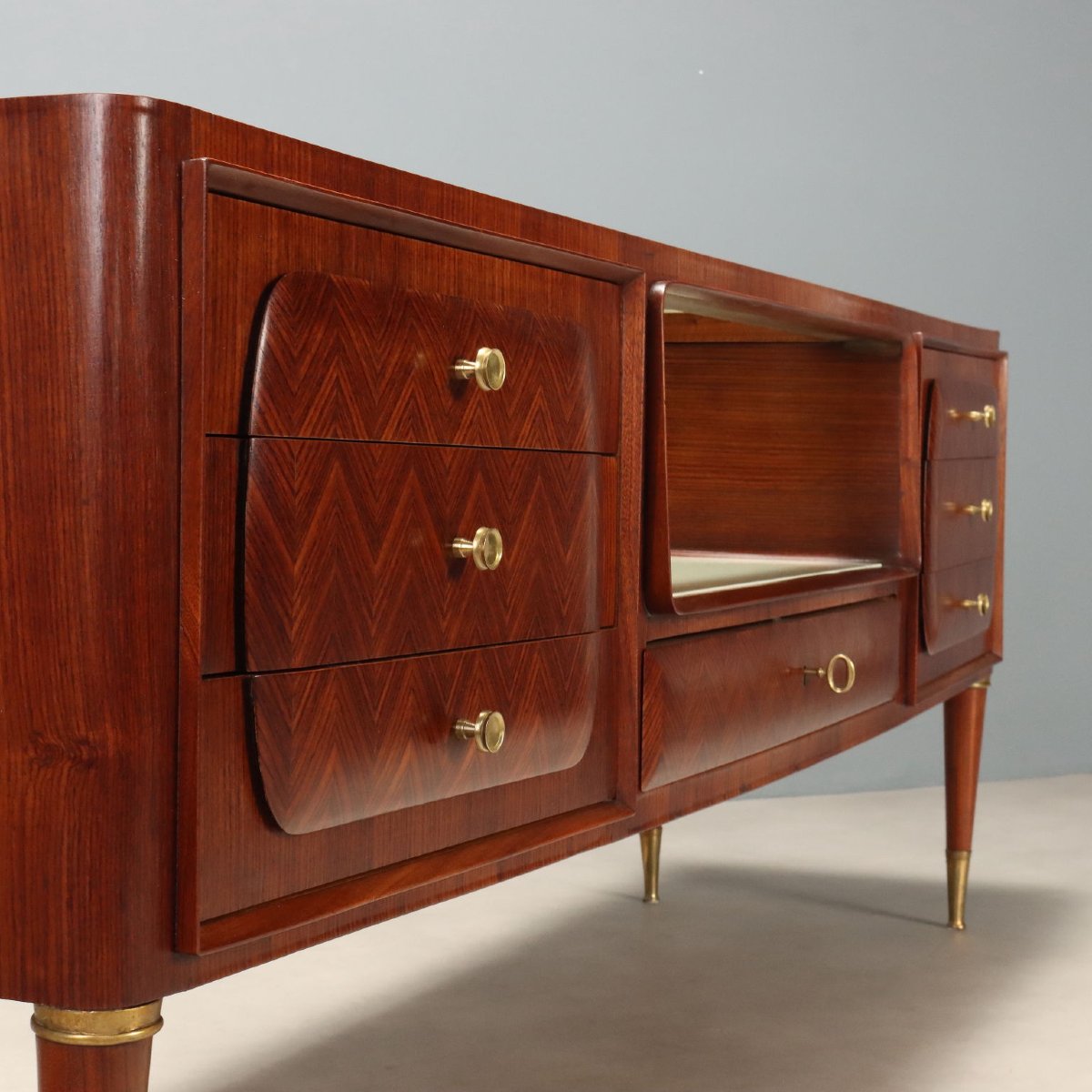 Vintage Chest Of Drawers Exotic Wood Enamelled Glass Design 1950s-60s-photo-2