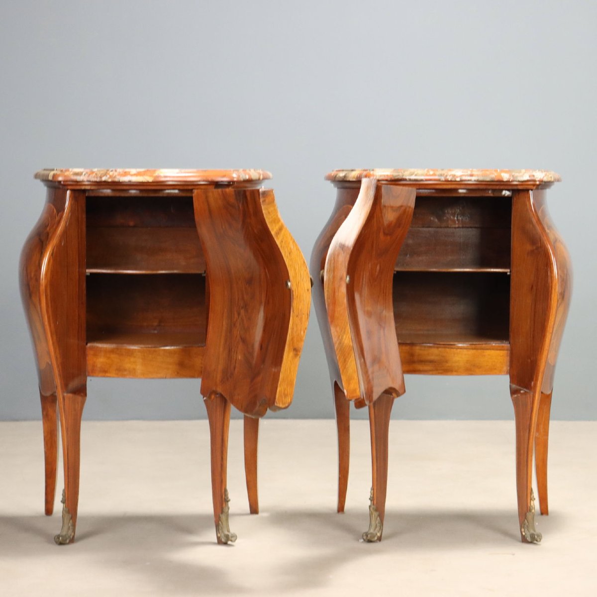 Paire de Tables de Nuit Barocchetto Lombard en Noyer et Acajou Italie, début du XXe siècle-photo-3