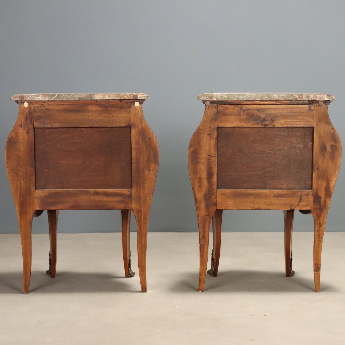 Paire de Tables de Nuit Barocchetto Lombard en Noyer et Acajou Italie, début du XXe siècle-photo-6