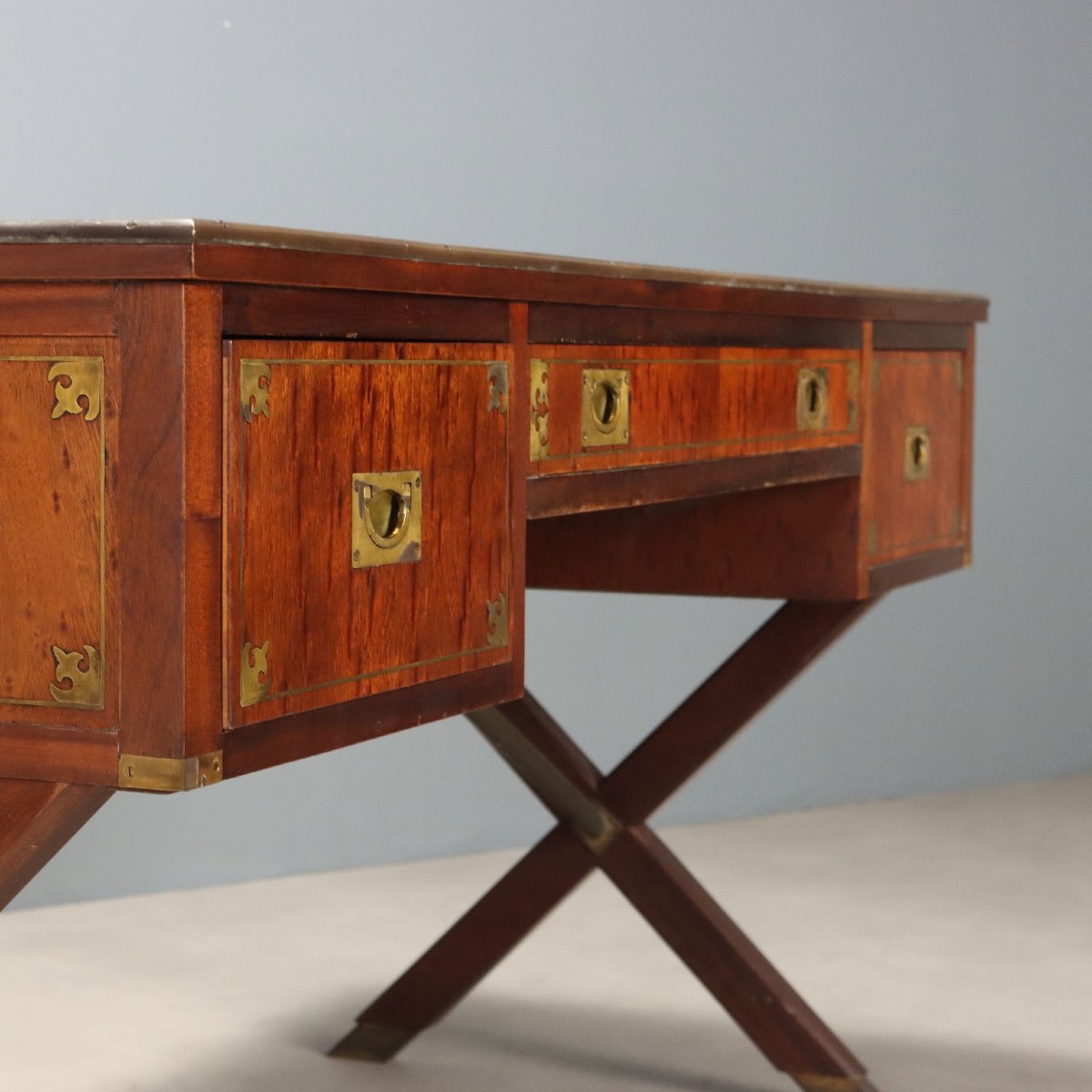 English Navy-style Mahogany Writing Desk, England, Mid-20th Century-photo-2