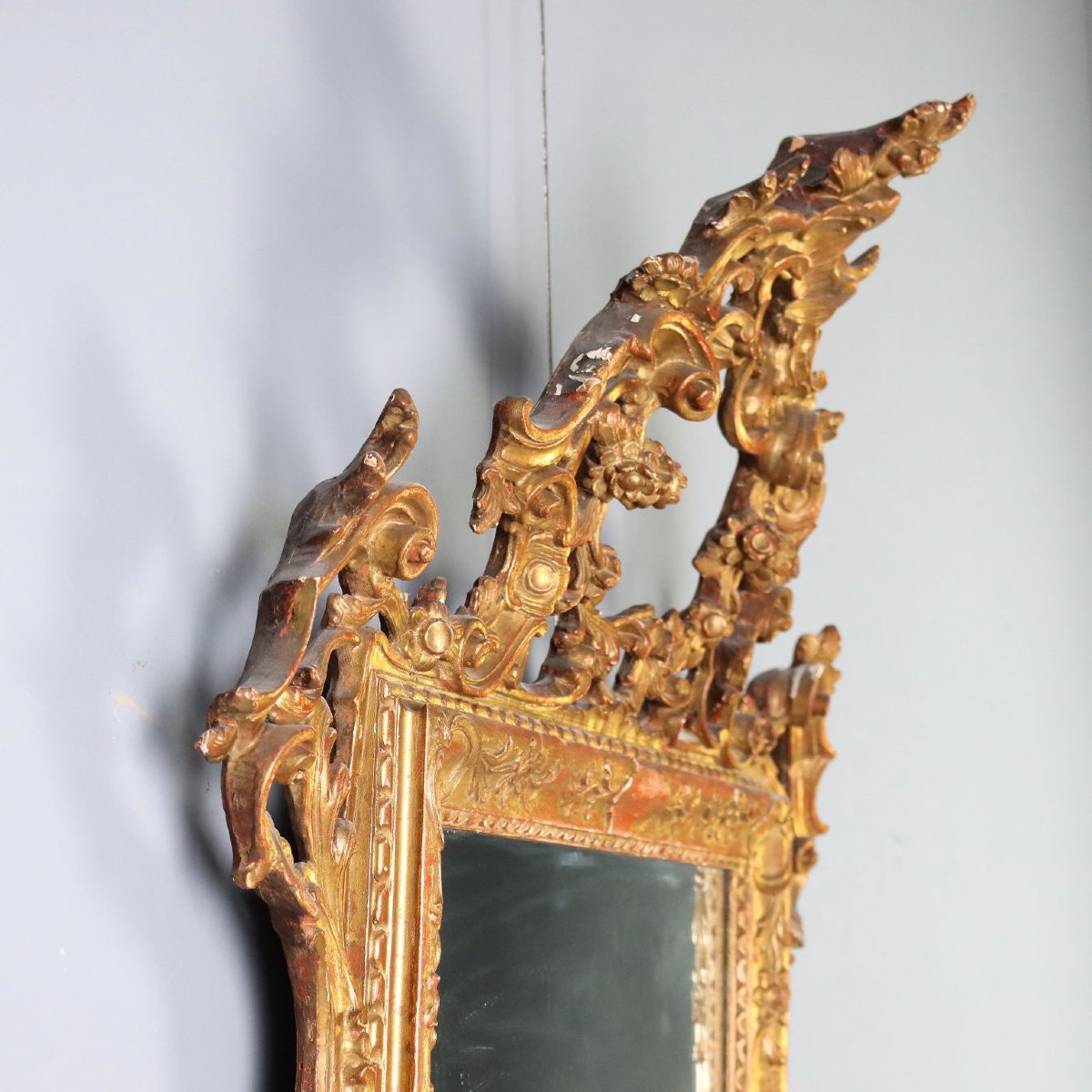 Miroir en Bois Sculpté et Doré Italie, début du XXe siècle-photo-1
