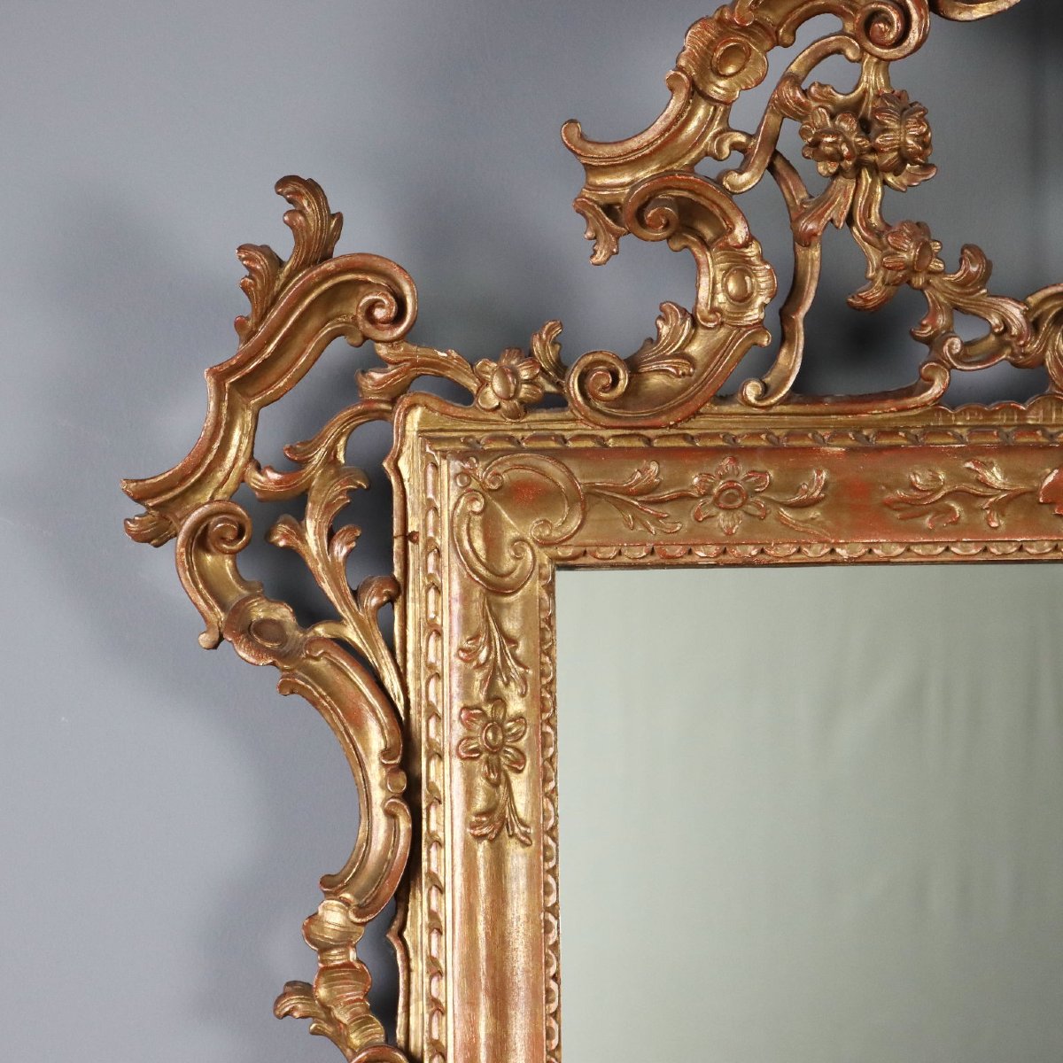 Miroir en Bois Sculpté et Doré Italie, début du XXe siècle-photo-3