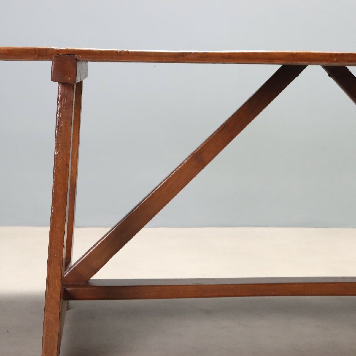Table Ancienne Noyer avec Pieds Tréteaux Italie du XXe Siècle-photo-3