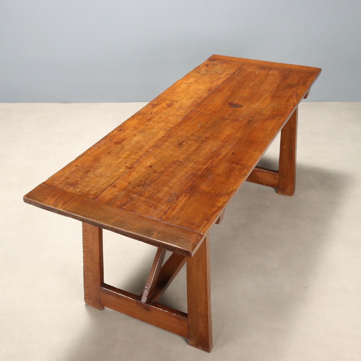 Table Ancienne Noyer avec Pieds Tréteaux Italie du XXe Siècle-photo-2
