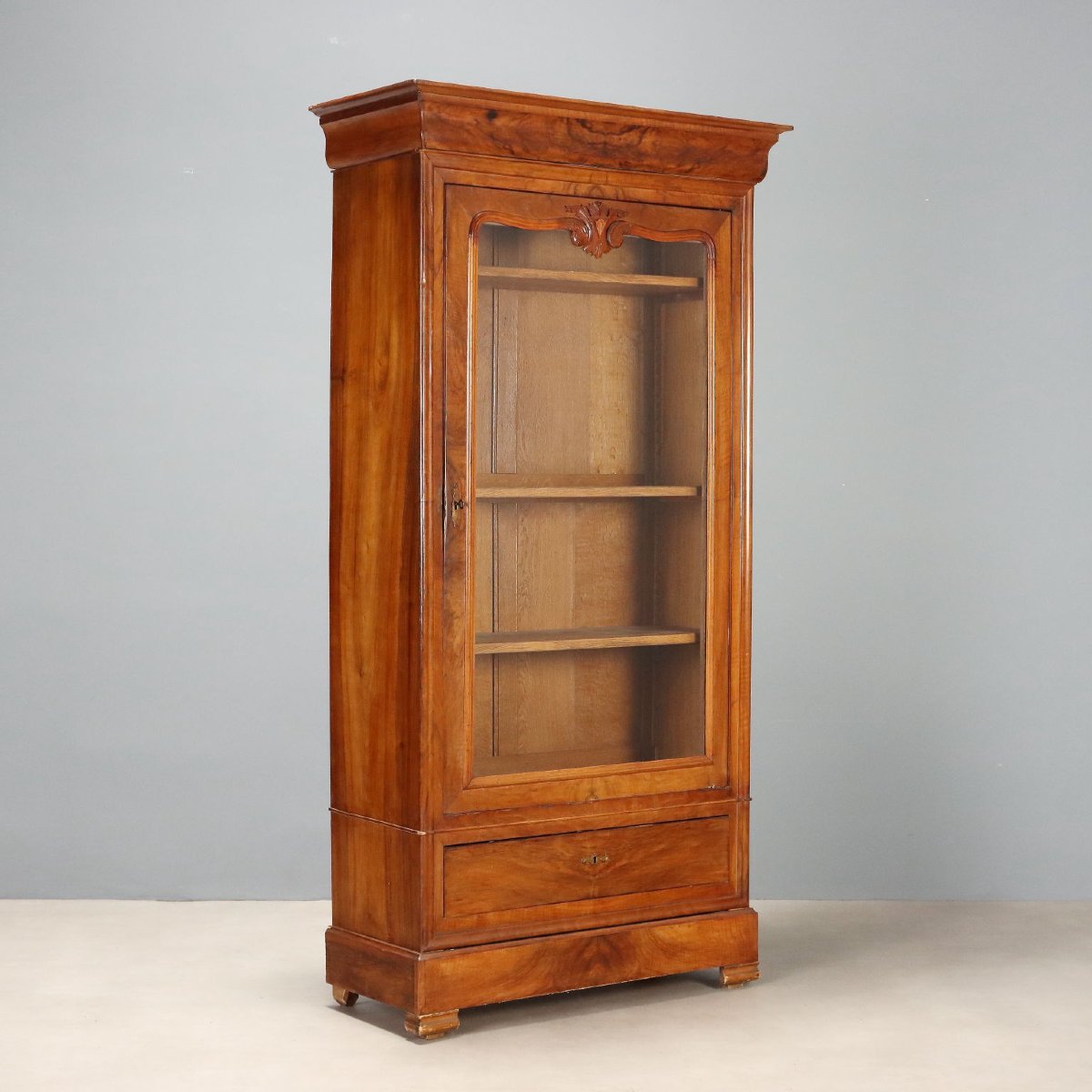 Armoire Louis Philippe Ancienne Noyer Verre France XIXe Siècle