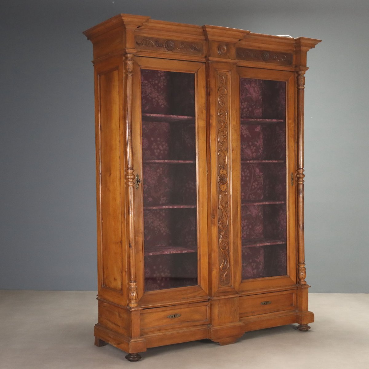 Vitrine Ancienne Noyer Verre Italie du XIXe Siècle