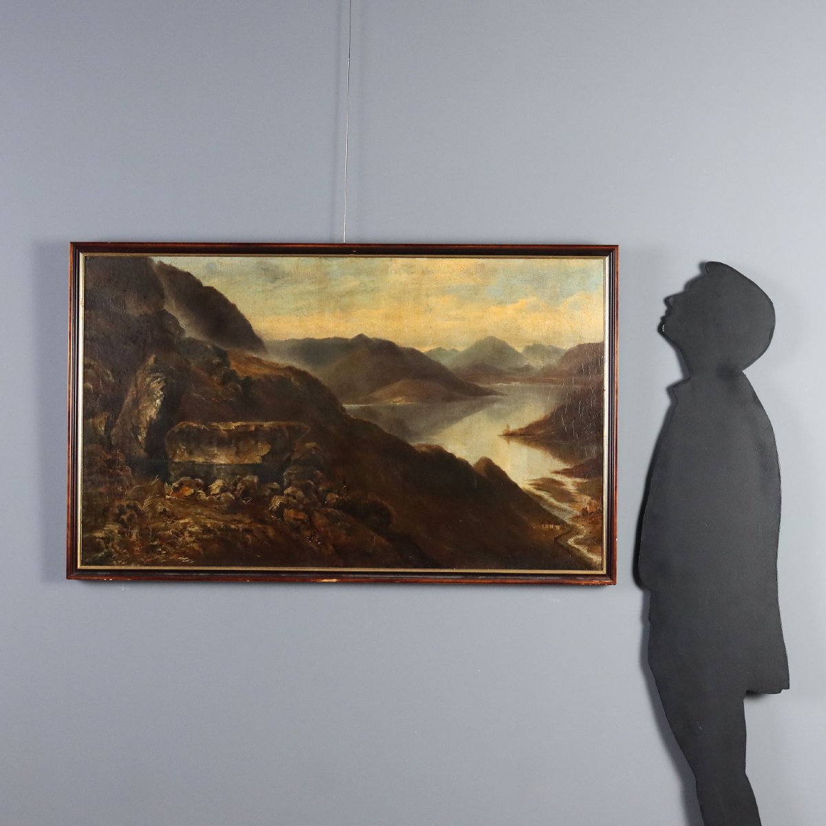 Antique Painting Mountain Landscape With Lake Oil On Canvas 1890-photo-4