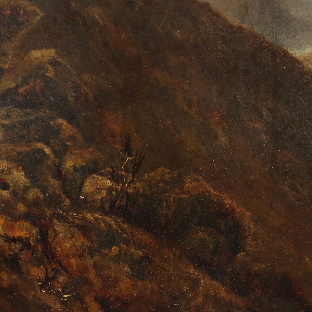 Antique Painting Mountain Landscape With Lake Oil On Canvas 1890-photo-5