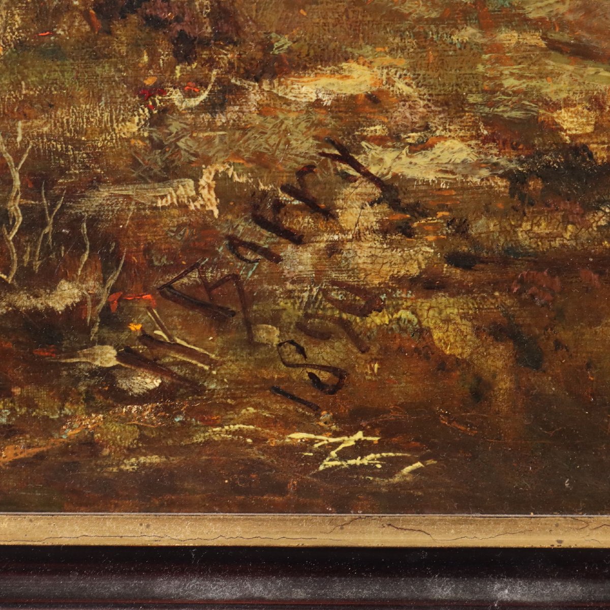 Antique Painting Mountain Landscape With Lake Oil On Canvas 1890-photo-6