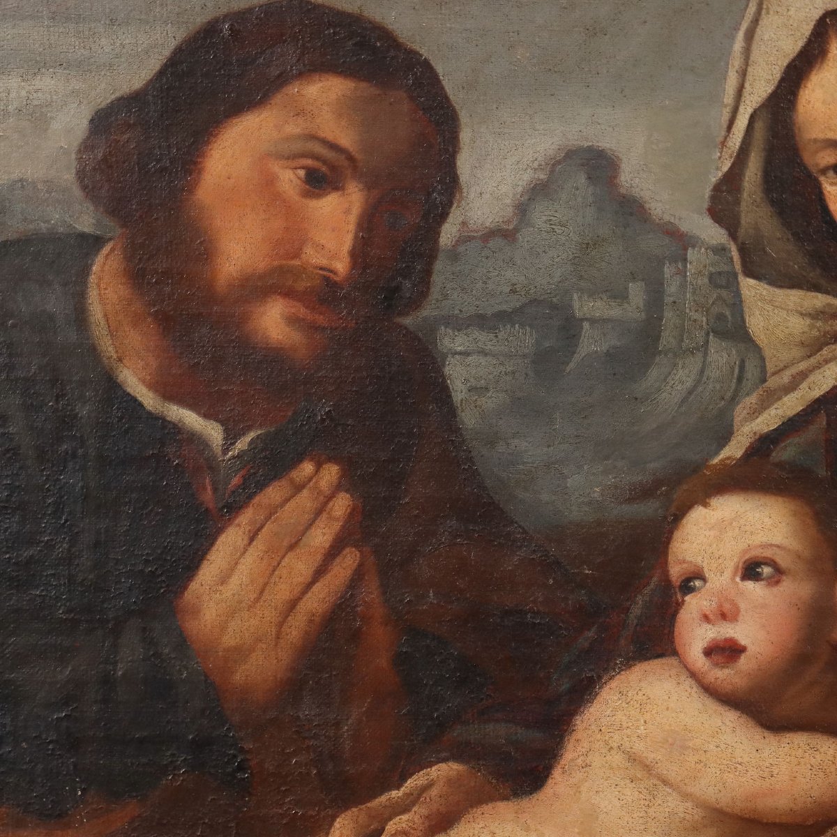 Tableau Ancien Copie Par Jacopo Palma il Vecchio Huile sur Toile '900-photo-2