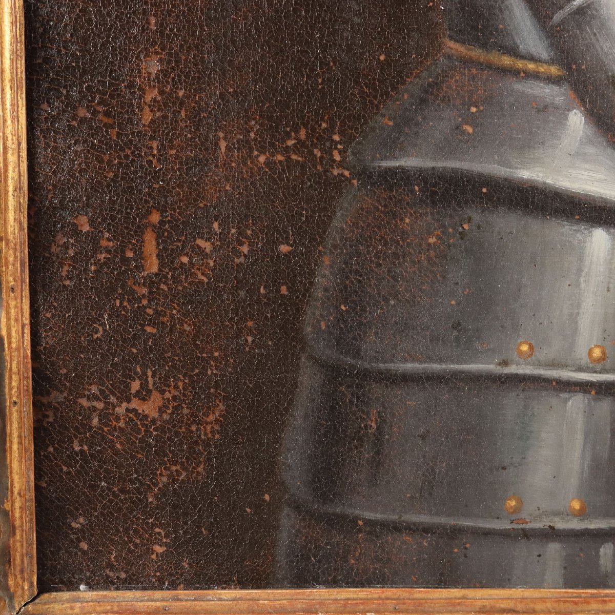 Antique Painting Portrait Of A Man In Armor Oil On Canvas XVII Century-photo-3