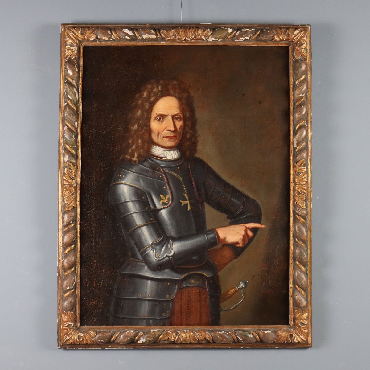Antique Painting Portrait Of A Man In Armor Oil On Canvas XVII Century-photo-4