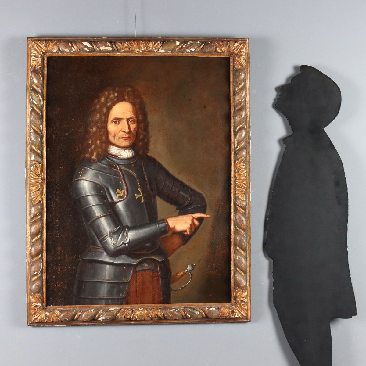 Antique Painting Portrait Of A Man In Armor Oil On Canvas XVII Century-photo-2