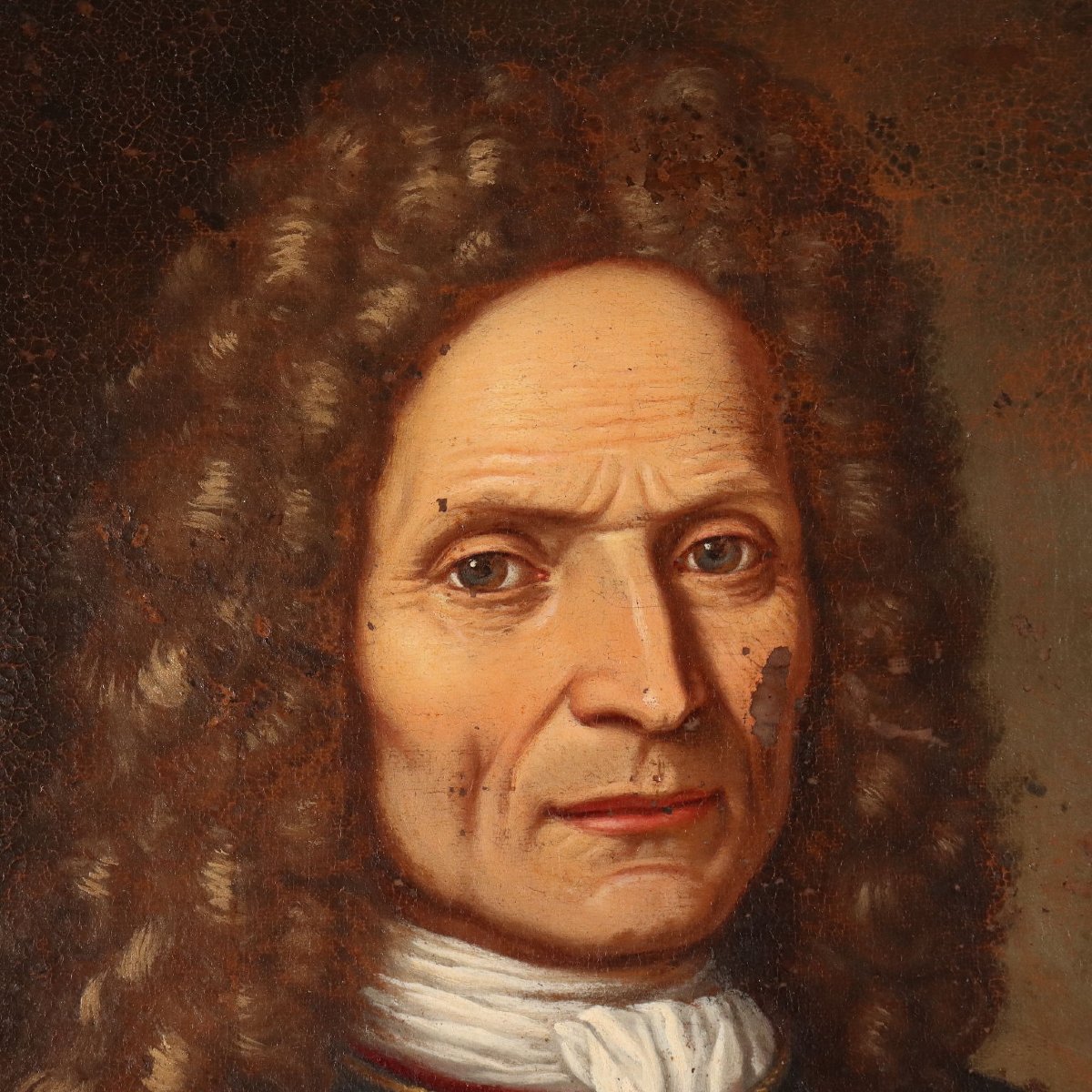 Antique Painting Portrait Of A Man In Armor Oil On Canvas XVII Century-photo-3