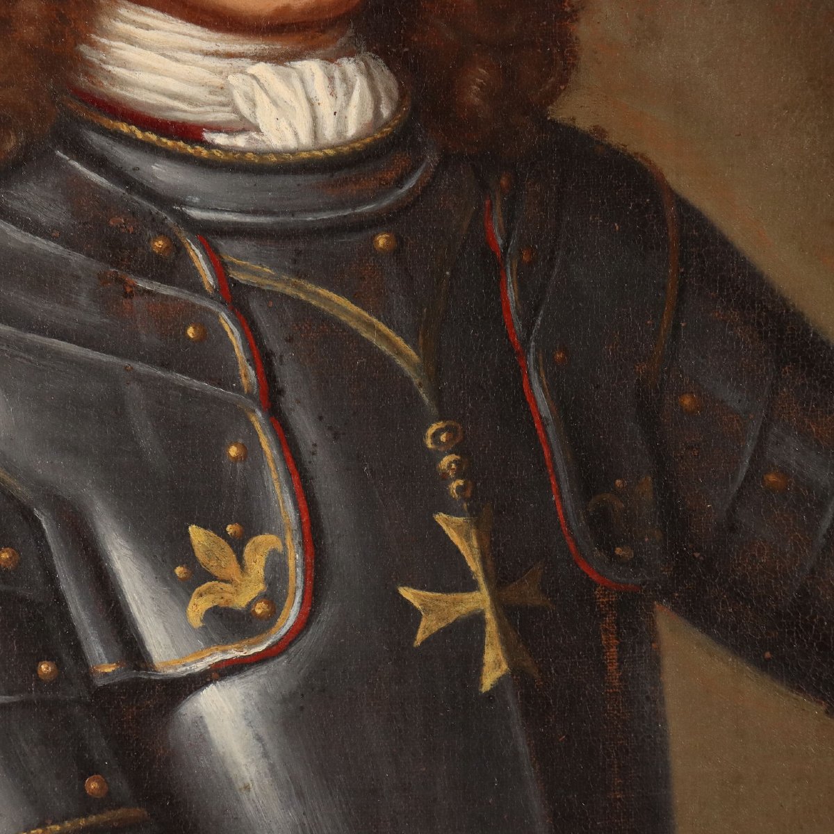 Antique Painting Portrait Of A Man In Armor Oil On Canvas XVII Century-photo-6