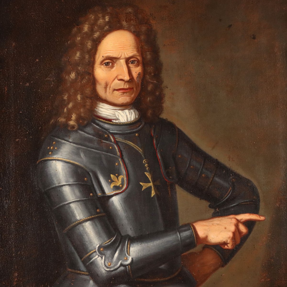 Antique Painting Portrait Of A Man In Armor Oil On Canvas XVII Century