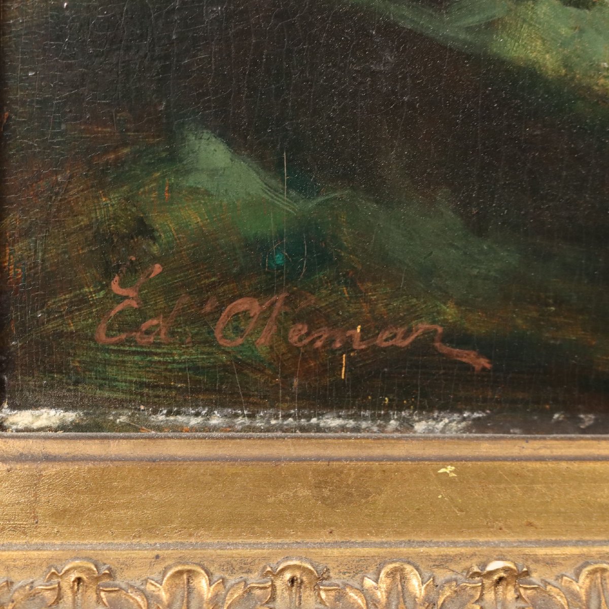 Tableau Ancien Signé Édouard D'Otemar Portrait XIXe Siècle Original-photo-4