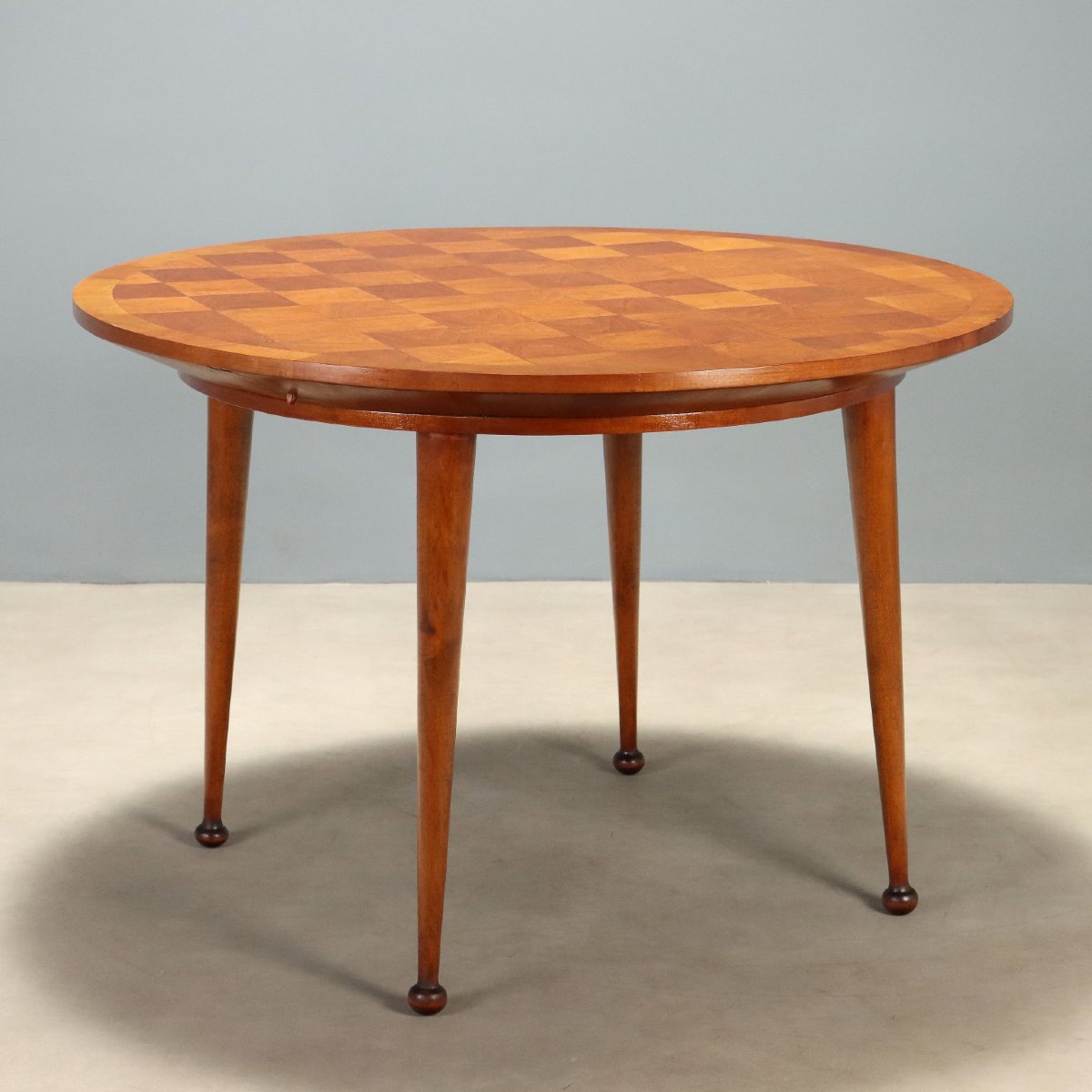 Vintage Table Beech Veneer Checkered Effect Design Italy 1950s Original-photo-3