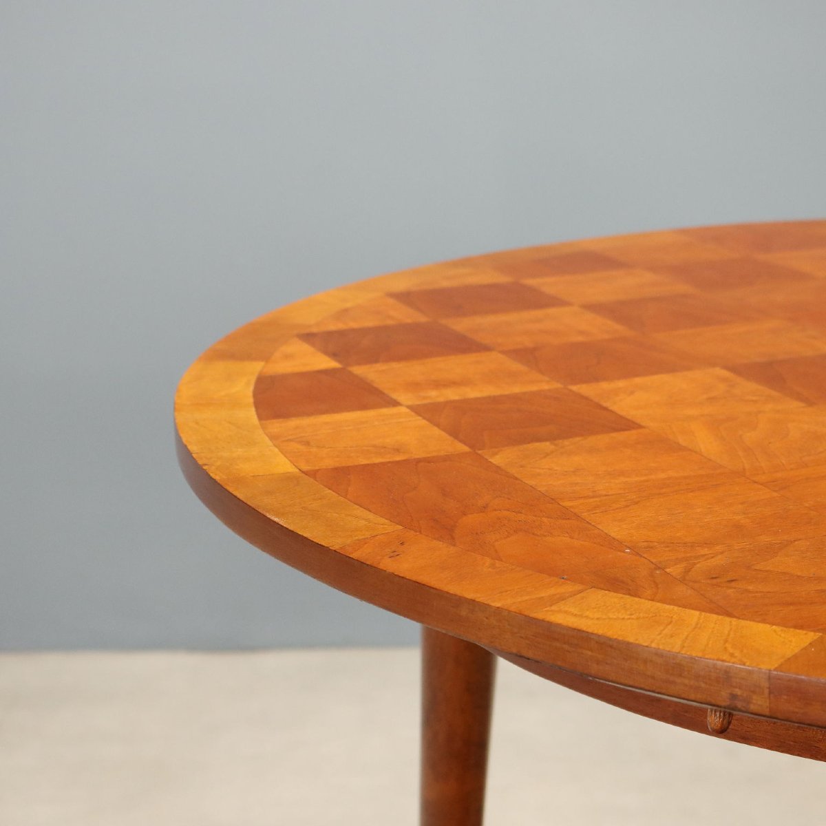 Vintage Table Beech Veneer Checkered Effect Design Italy 1950s Original-photo-7