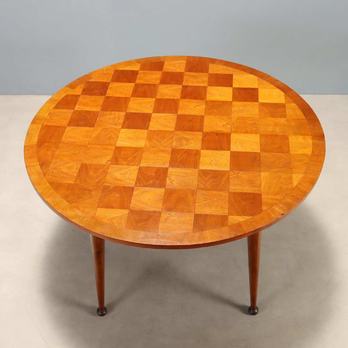 Vintage Table Beech Veneer Checkered Effect Design Italy 1950s Original