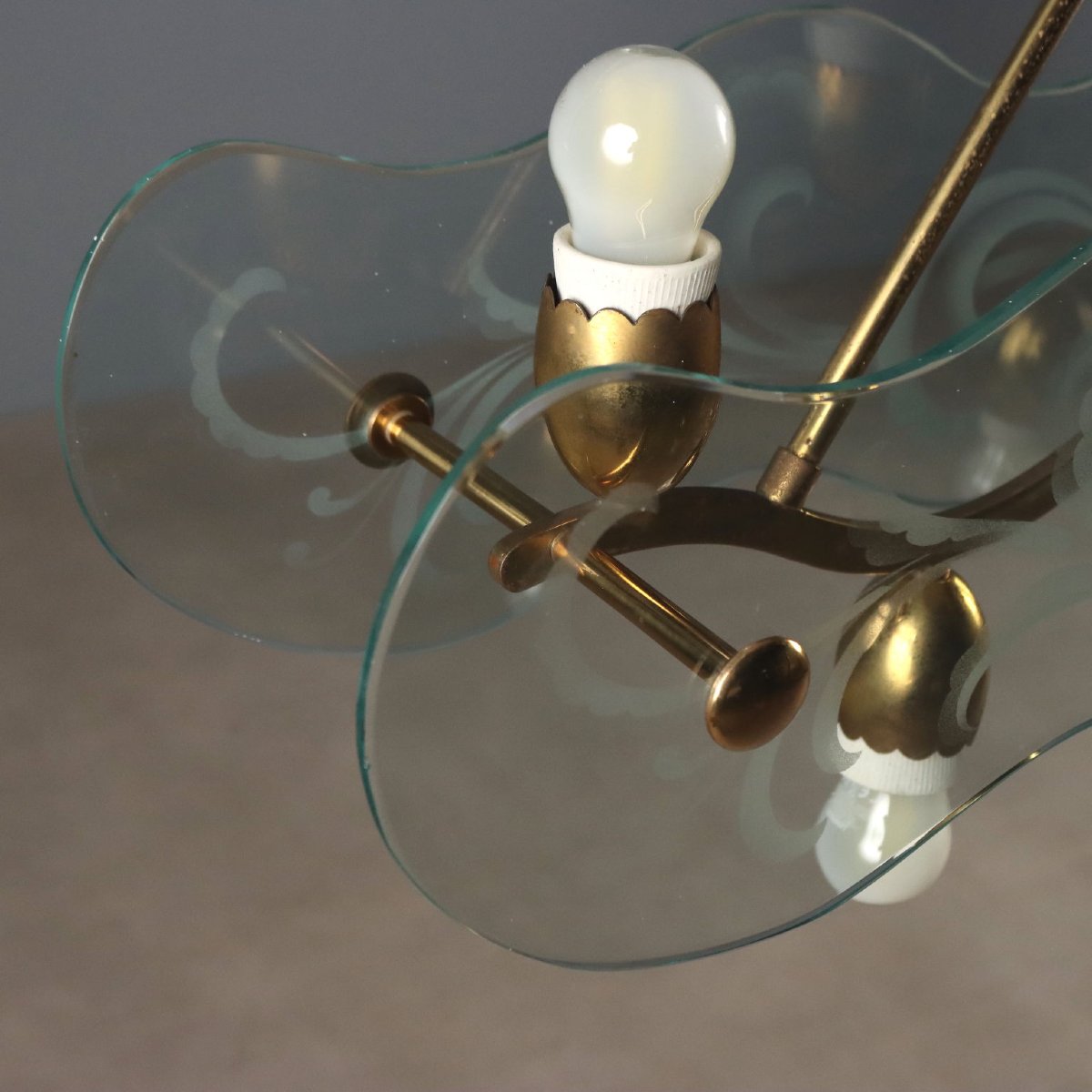 Lustre Vintage Laiton Verre 9 Lumières Design des Années 1950 Original-photo-3