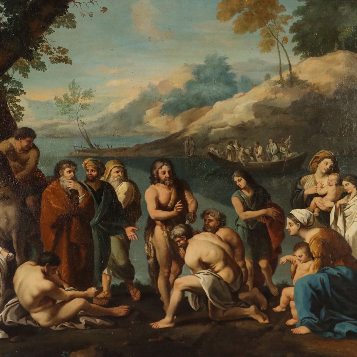 Tableau Ancien Saint Jean Baptiste Huile sur Toile XVIIe-XVIIIe Siècle Original-photo-3