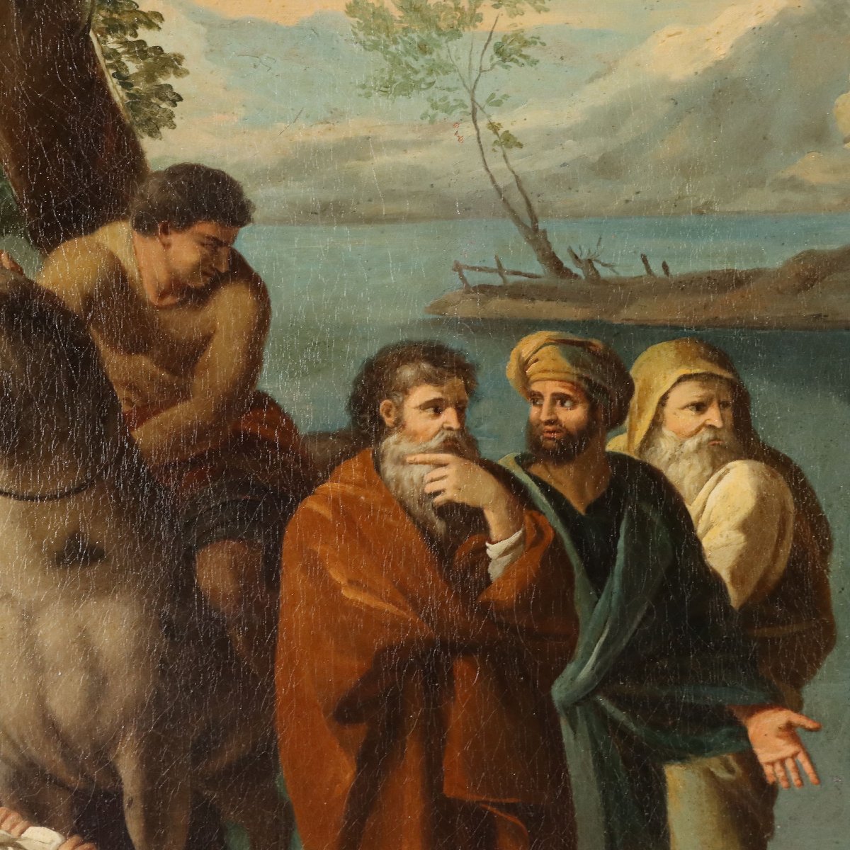 Tableau Ancien Saint Jean Baptiste Huile sur Toile XVIIe-XVIIIe Siècle Original-photo-3