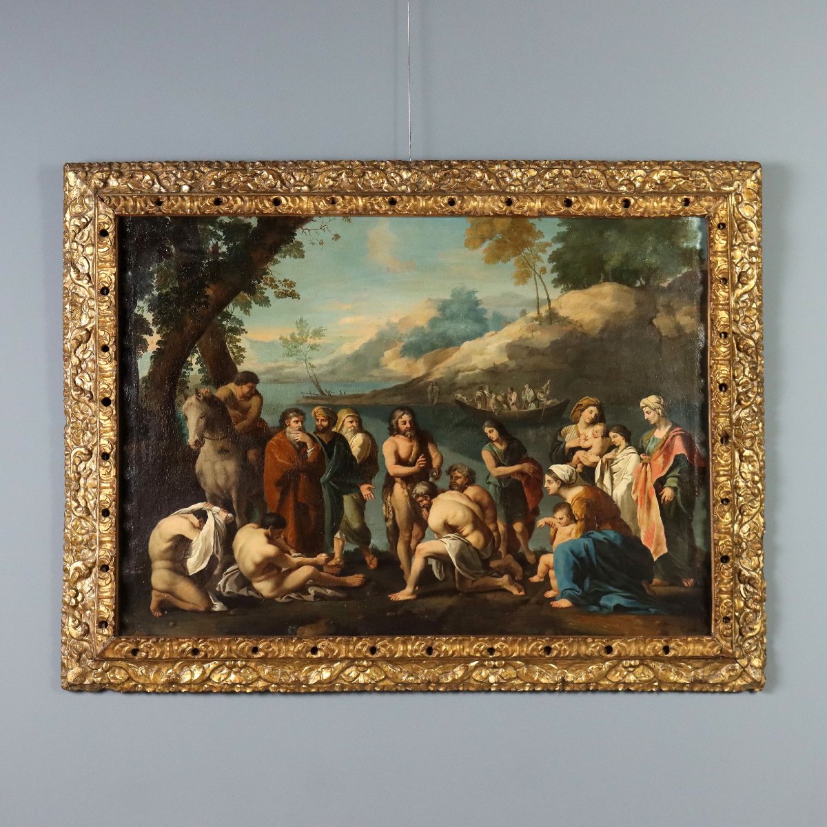Tableau Ancien Saint Jean Baptiste Huile sur Toile XVIIe-XVIIIe Siècle Original