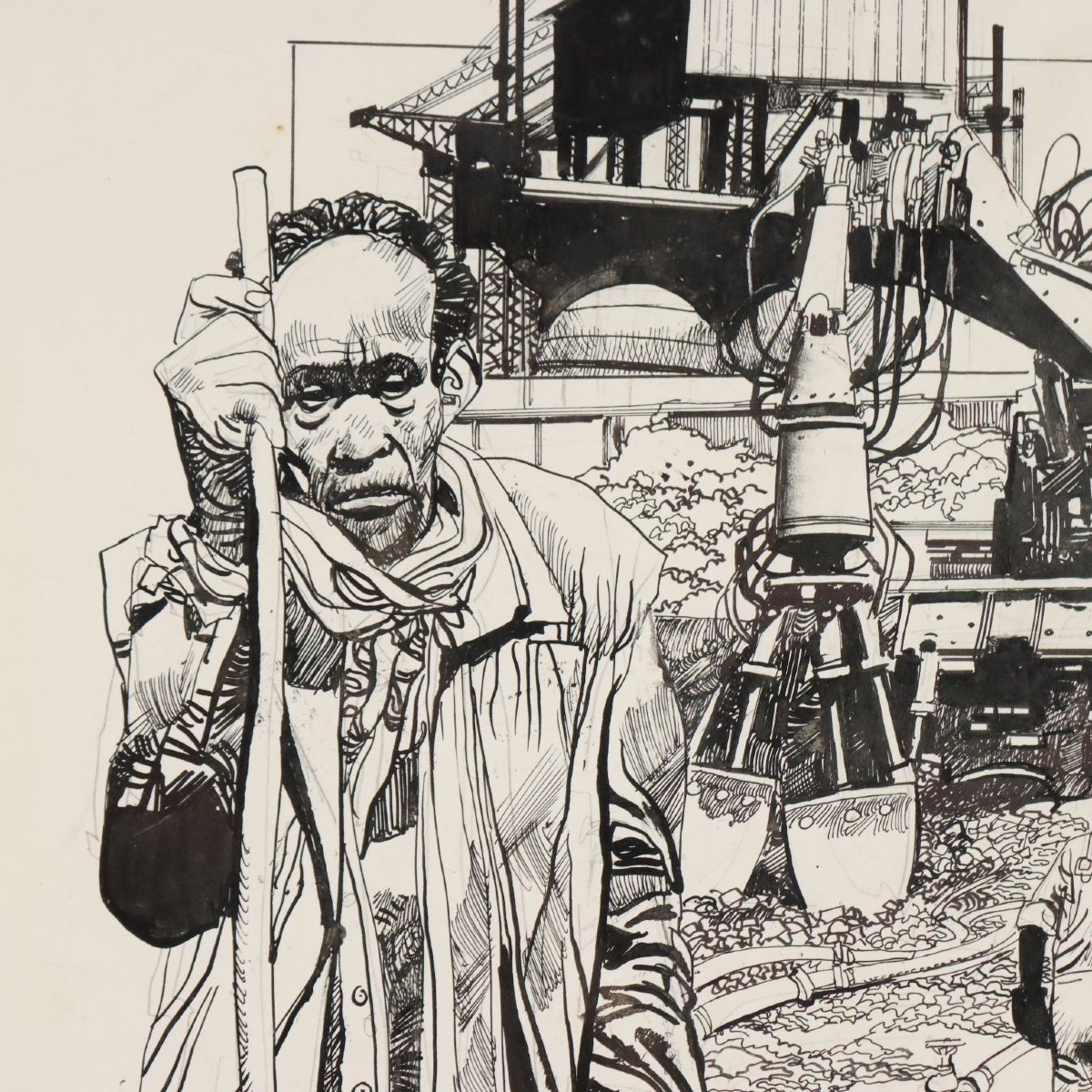 Dessin Contemporain Signé Sergio Toppi Technique Mixte XXe Siècle Original-photo-3