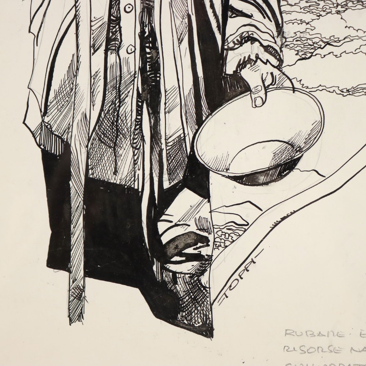 Dessin Contemporain Signé Sergio Toppi Technique Mixte XXe Siècle Original-photo-3