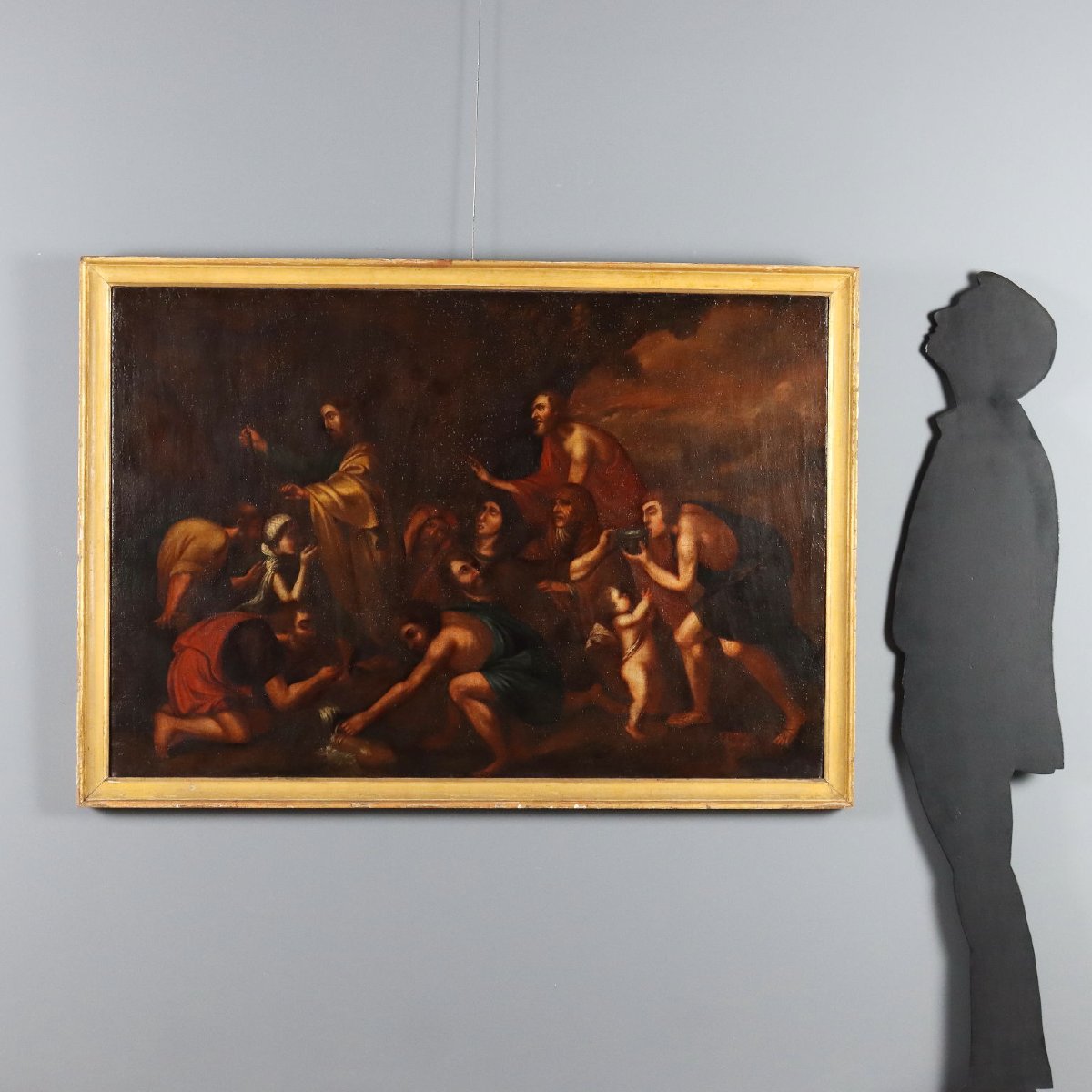 Tableau Ancien Moïse Faisant Jaillir l'Eau du Rocher XVIIe Siècle Original-photo-2