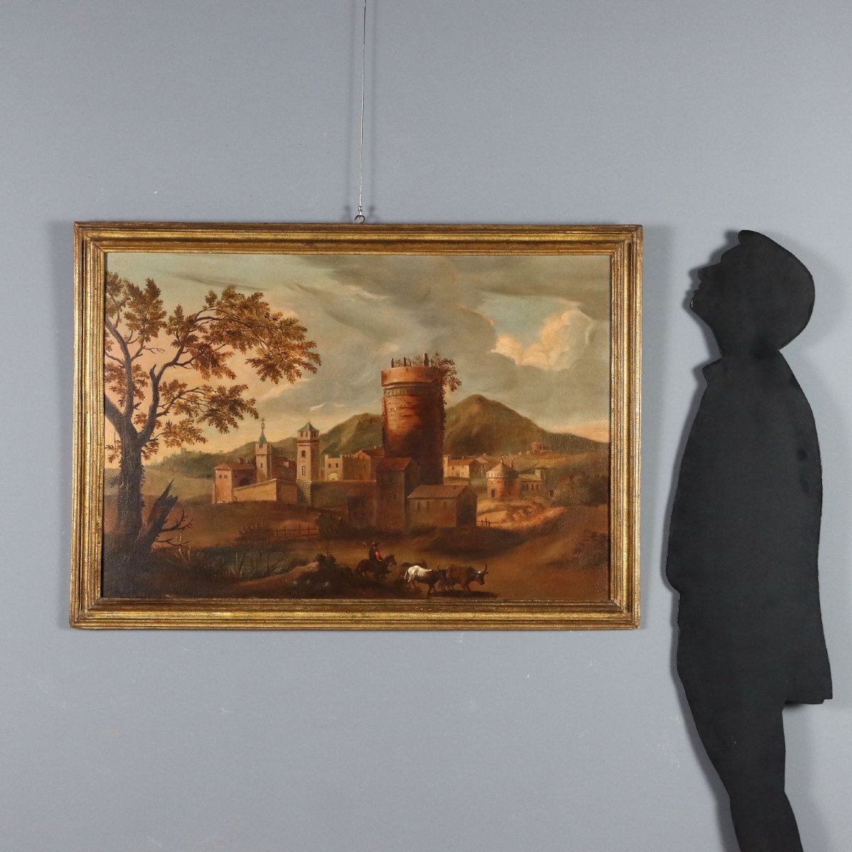 Tableau Ancien Paysage avec Village Huile sur Toile XVIIIe Siècle Original-photo-2
