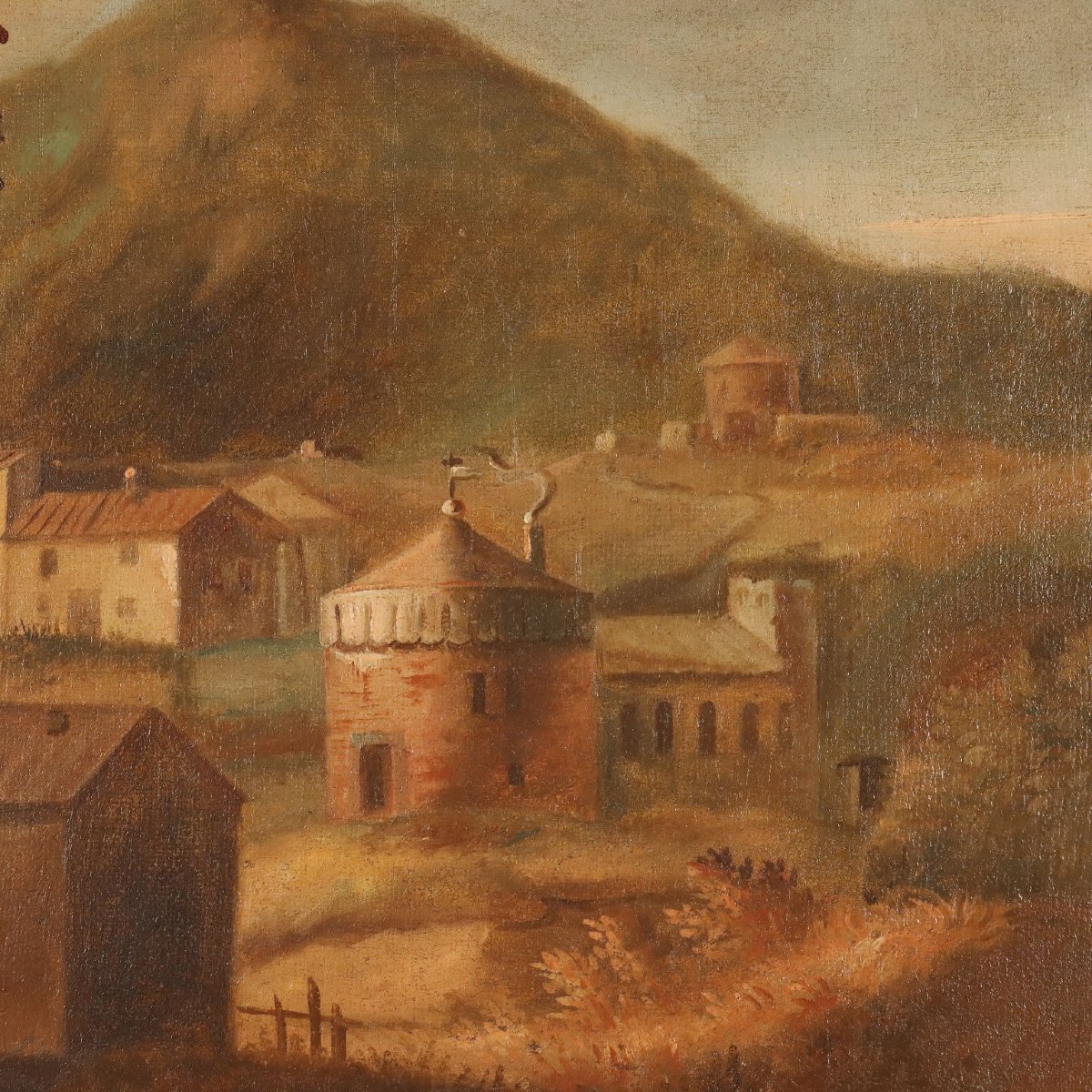 Tableau Ancien Paysage avec Village Huile sur Toile XVIIIe Siècle Original-photo-2