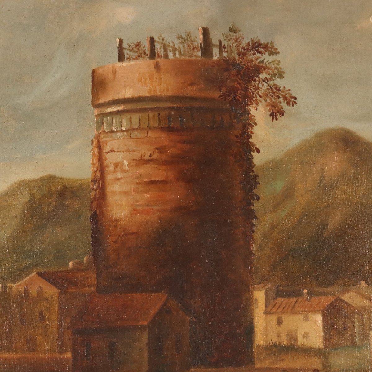 Tableau Ancien Paysage avec Village Huile sur Toile XVIIIe Siècle Original-photo-4