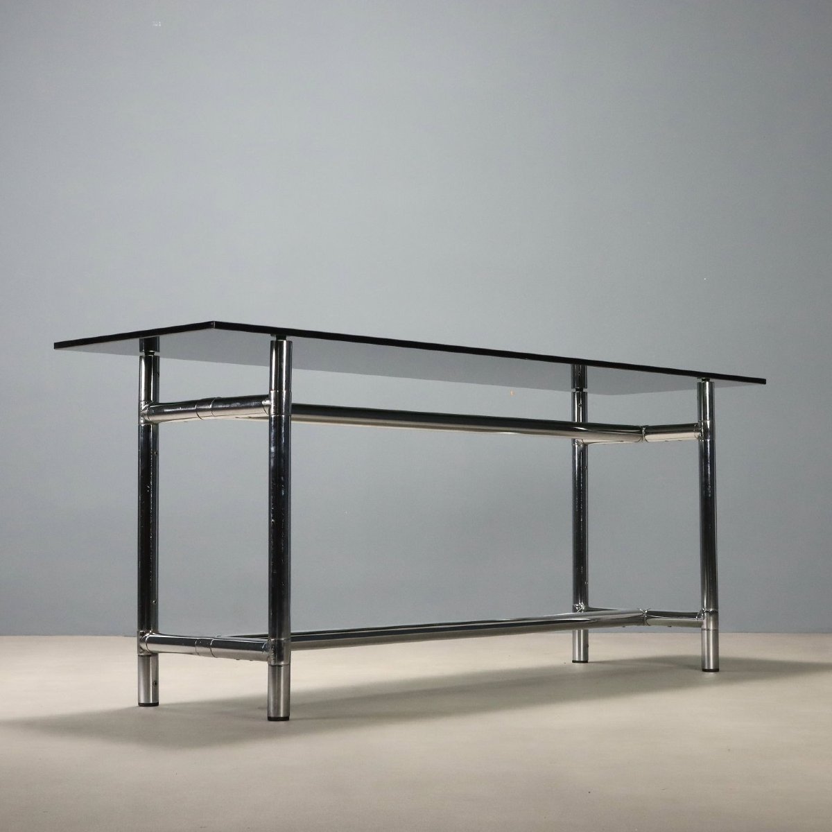 Console Vintage Verre Métal Design Italie Années 1980 Original-photo-3